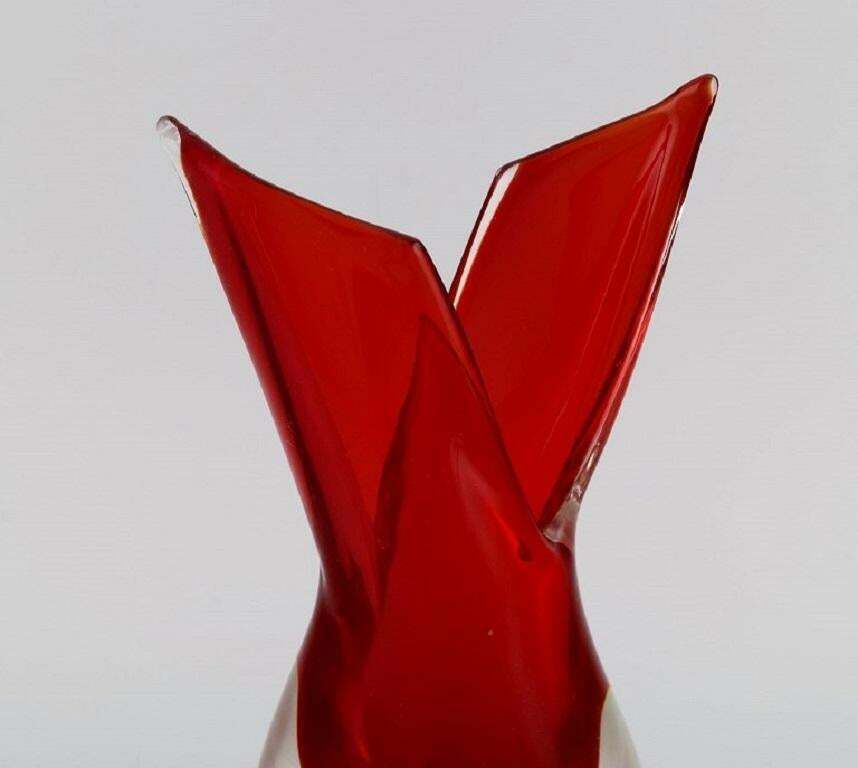 Murano Vase In Red And Clear Mouth Blown Art Glass. Italian Design, 1960s. photo furniture