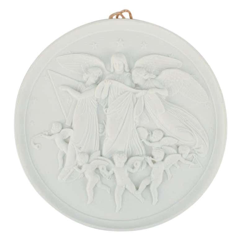 Bing & Grøndahl After Thorvaldsen, Antique Biscuit Wall Plaque With Angels