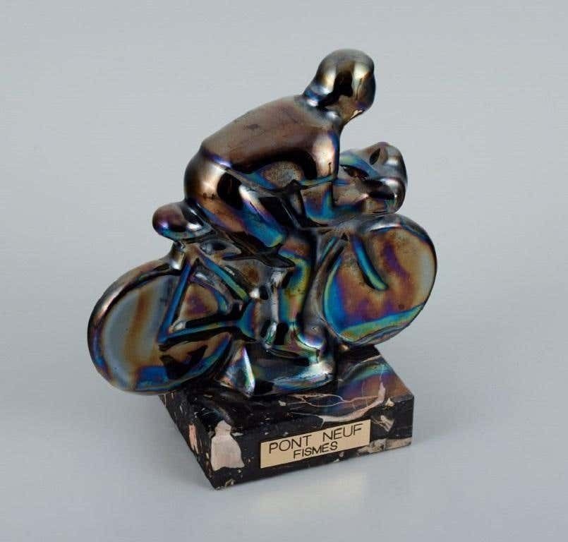 Rambervillers, French Ceramic Sculpture In The Form Of A Cyclist photo for sale