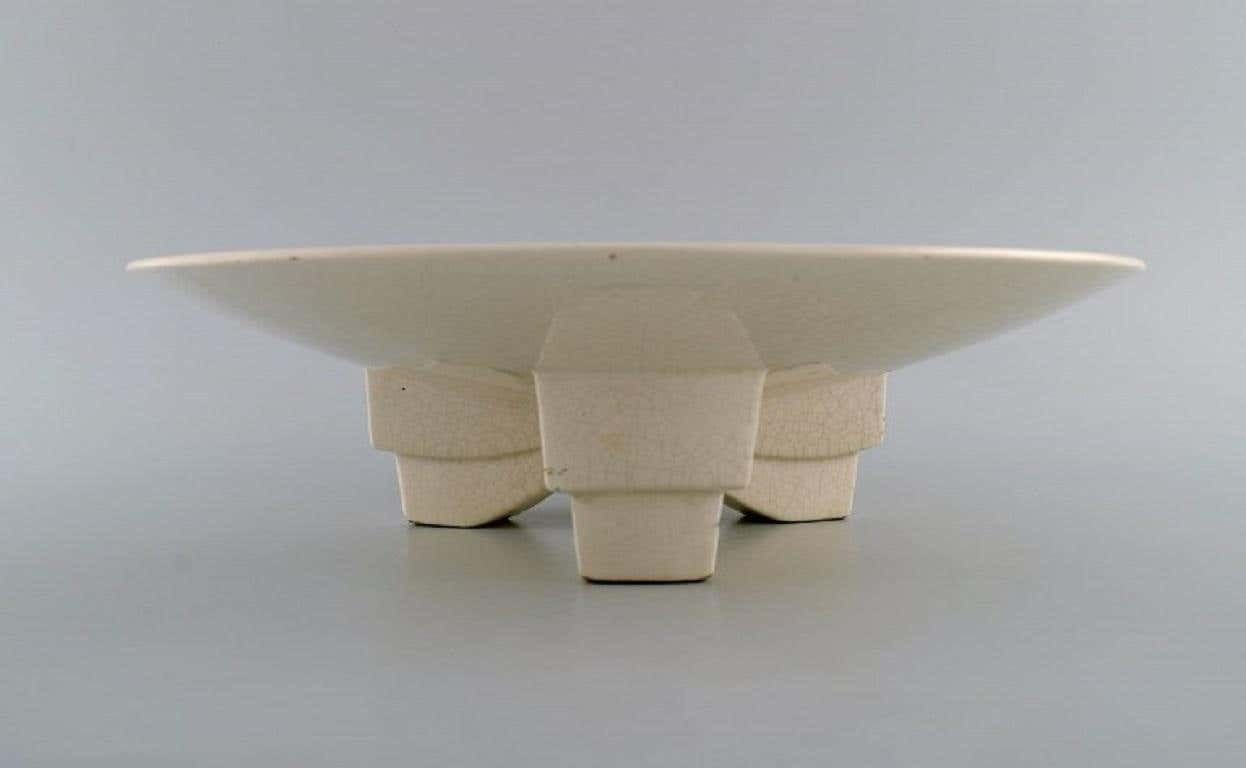 Longwy, France, Art Deco Bowl In Glazed Stoneware On A Tripod, 1940s photo furniture