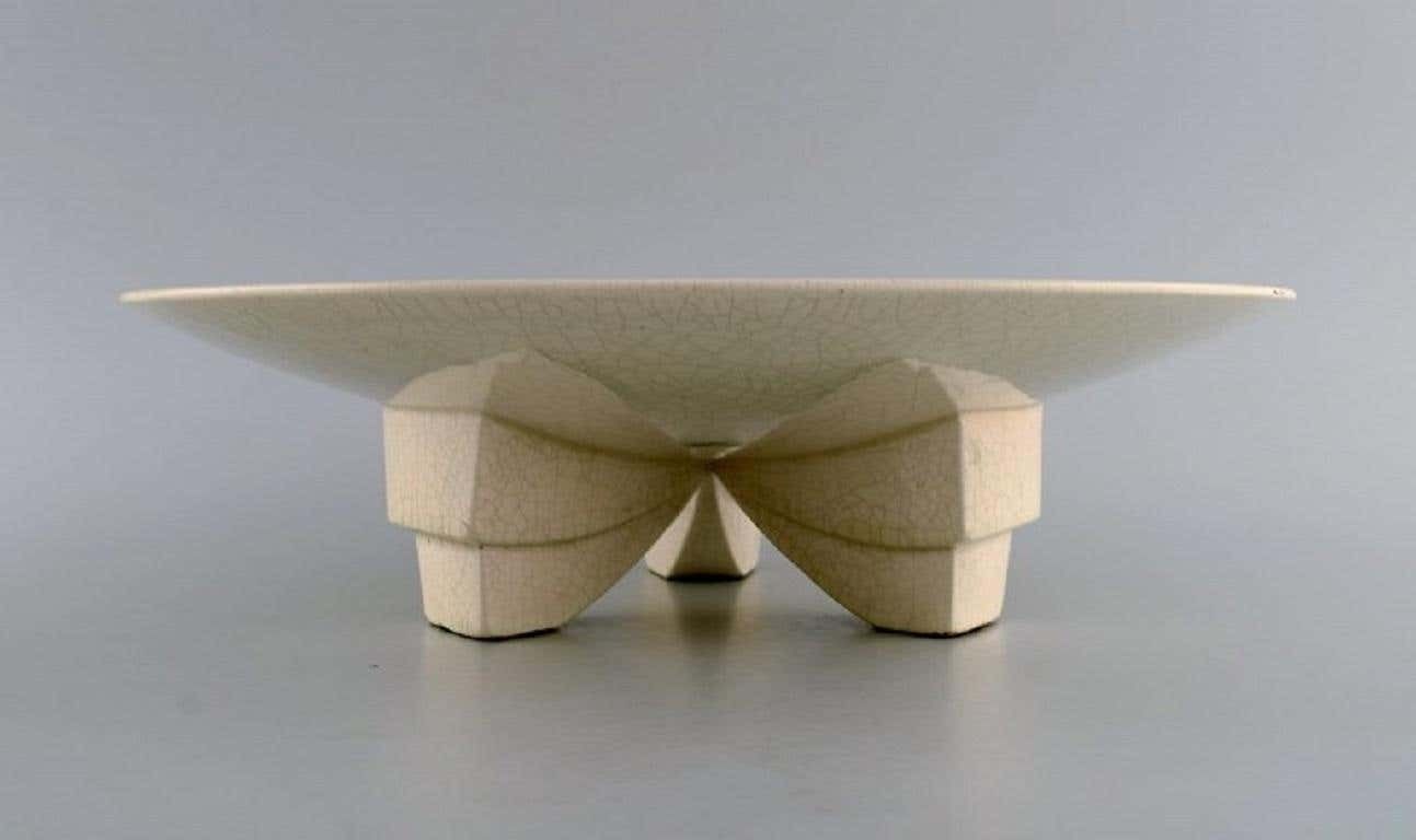 Longwy, France, Art Deco Bowl In Glazed Stoneware On A Tripod, 1940s photo buy