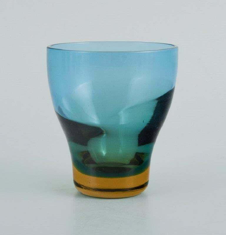 Göran Wärff For Pukeberg. A Set Of 10 Unique Blue Green "Tropico" Shot Glasses. photo for sale