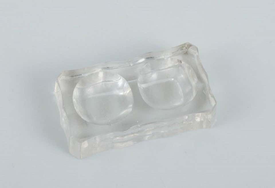 Baccarat, France, Five Art Deco Double Salt Cellars, Faceted Crystal Glass photo for sale