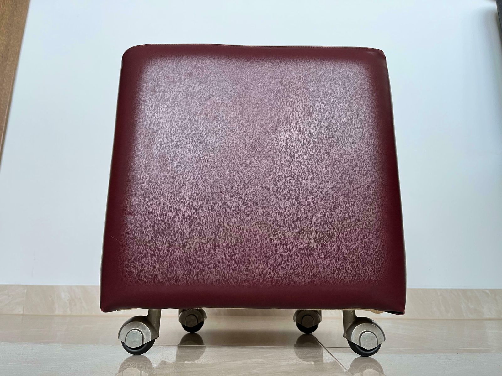 Pair Of Mid Century Design Wheel Stools Or Tabourets Artificial Leather 1970s photo vinterior
