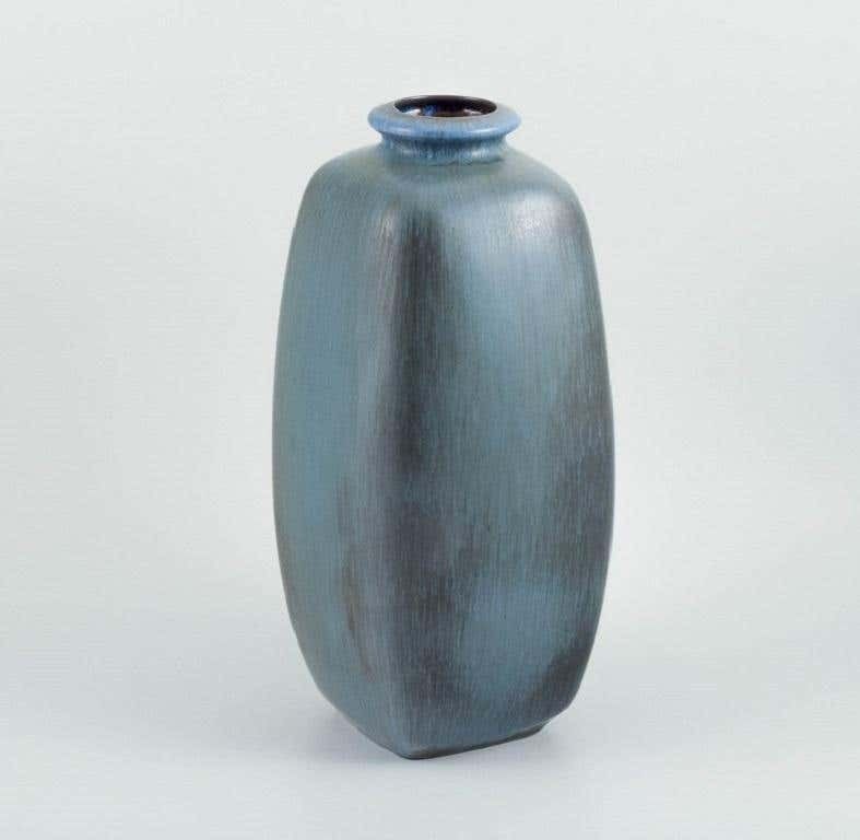 Knabstrup Ceramic Vase With Glaze In Shades Of Blue And Grey, 1960s photo for sale