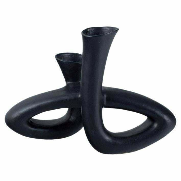 European Studio Ceramicist. Unique Twisted Vase In Black Glaze. Late 1900s.