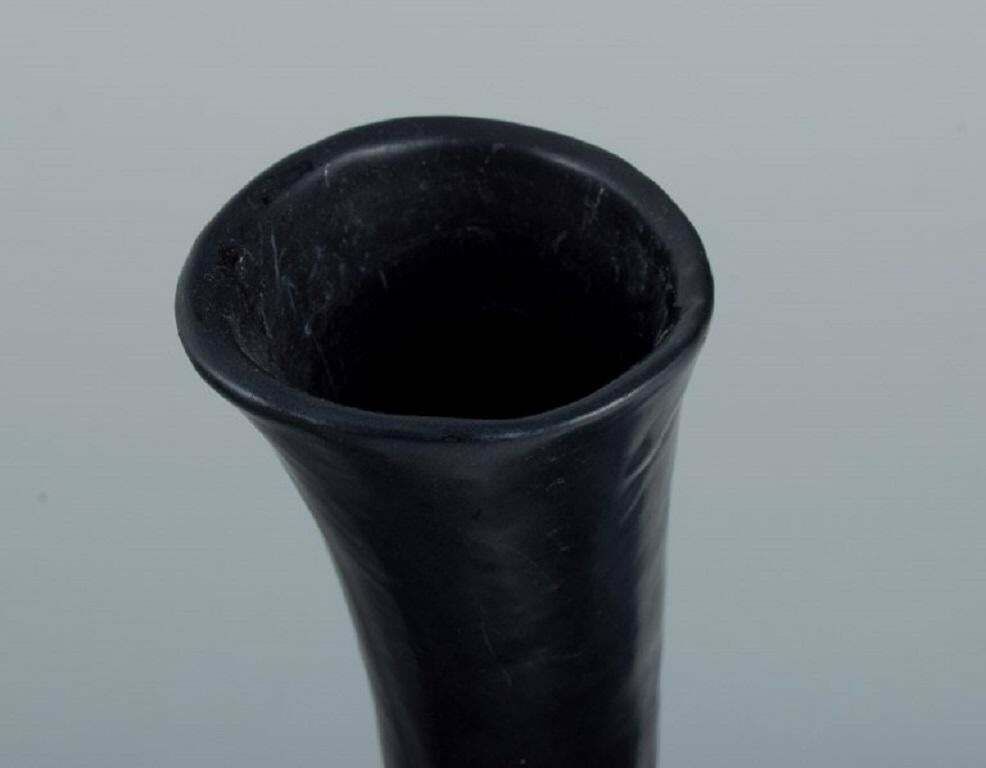 European Studio Ceramicist. Unique Twisted Vase In Black Glaze. Late 1900s. photo buy