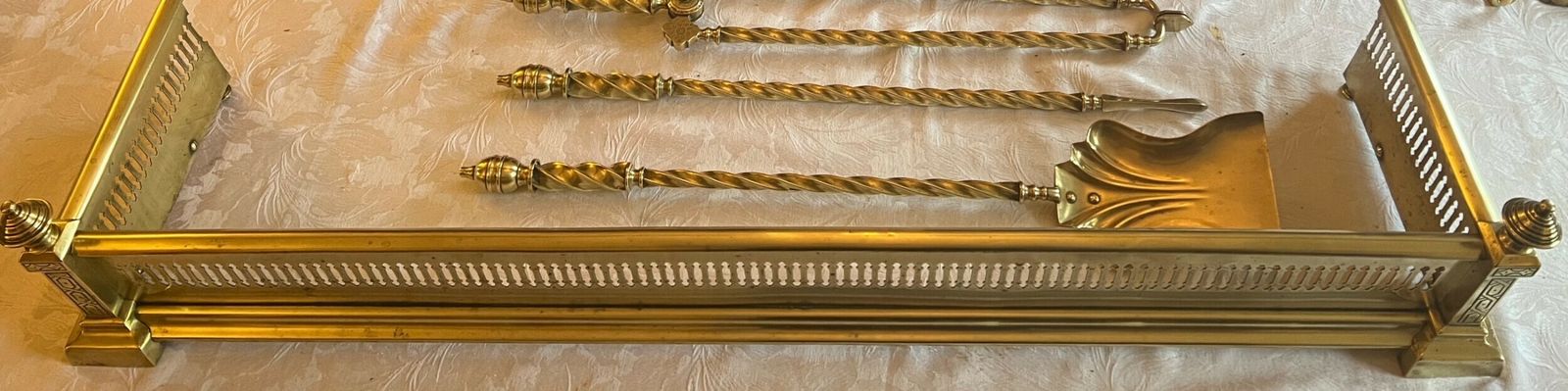 Victorian Brass Fender And Brass Fire Irons photo for sale