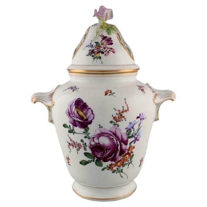 Large Antique Dresden Ornamental Vase In Hand Painted Porcelain