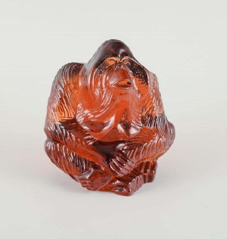 Paul Hoff For Swedish Glass, Two Figures Of An Orangutan And A Walrus photo for sale