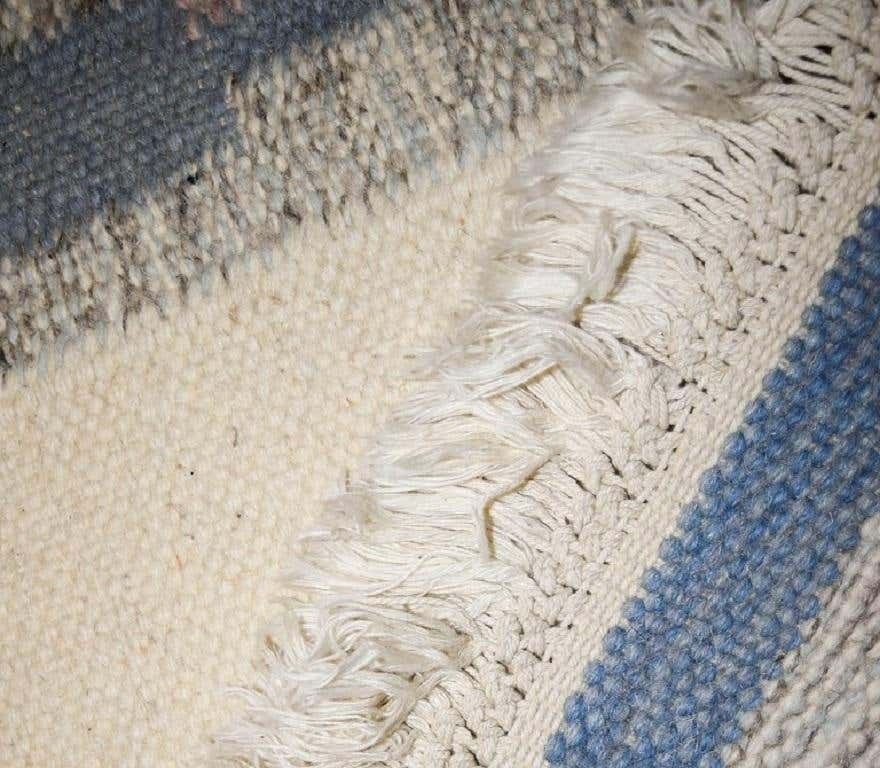 Swedish Rölakan Handwoven Wool Rug With Fringes, 1960s photo for sale