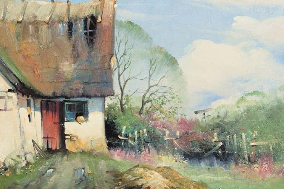 Søren Edsberg (B. 1945), Denmark. Oil On Canvas. Summer Landscape With A Farm. photo for sale
