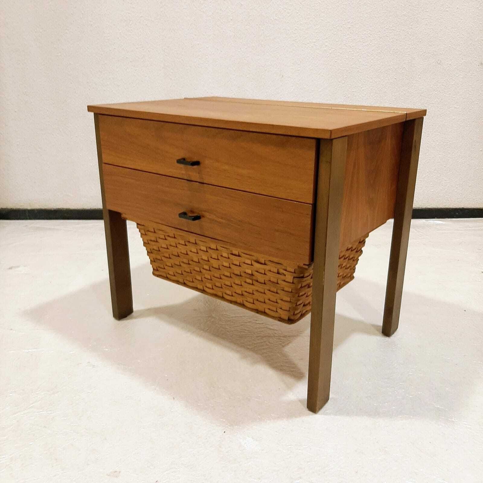 Sewing Cabinet With Reed Basket By Horn Collection, West Germany 1950s