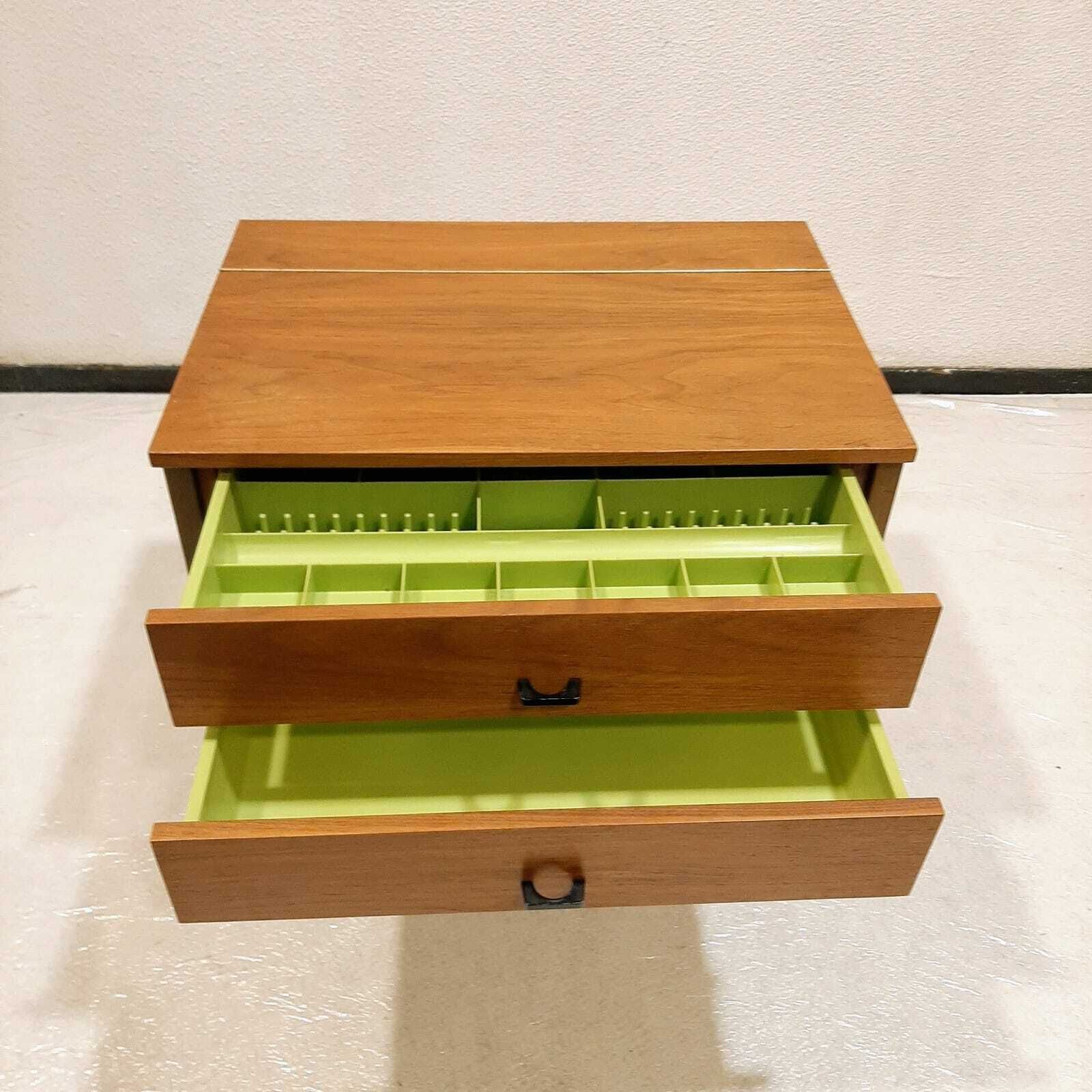 Furniture Sewing Cabinet With Reed Basket By Horn Collection, West Germany 1950s photo