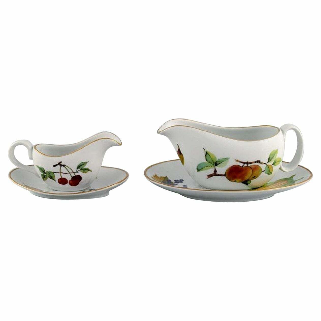Royal Worcester, England. Two Evesham Sauce Jugs With Saucers In Porcelain. photo 204.0