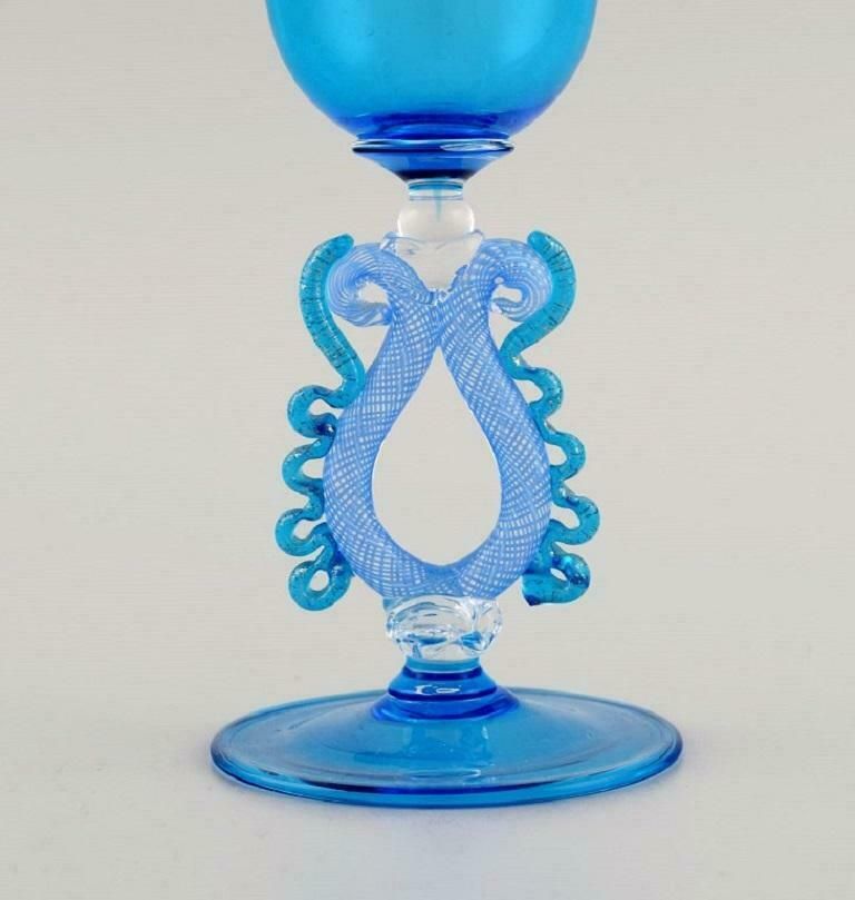 Barovier And Toso  Venice  Rare Wine Glass In Light Blue Mouth Blown Art Glass photo furniture