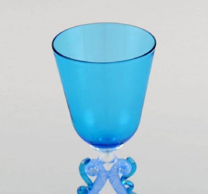 Barovier And Toso  Venice  Rare Wine Glass In Light Blue Mouth Blown Art Glass photo for sale