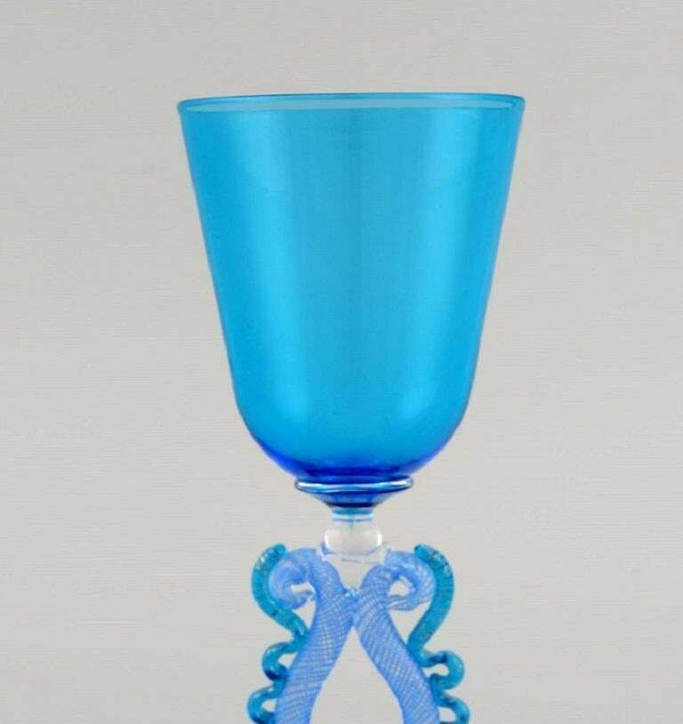 Barovier And Toso  Venice  Rare Wine Glass In Light Blue Mouth Blown Art Glass photo Home Decor