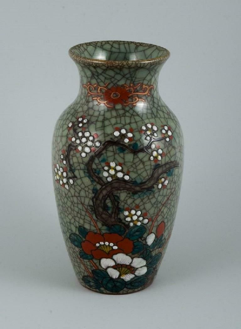 Asian Ceramic Vase Hand Painted With Classic Floral Motif photo furniture