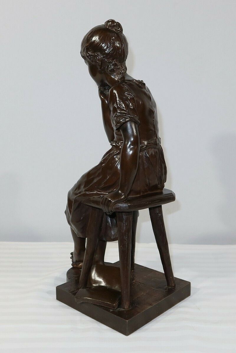 Bronze “Seated Girl”, By A. Massoulle – Late 19th Century photo 5242.7