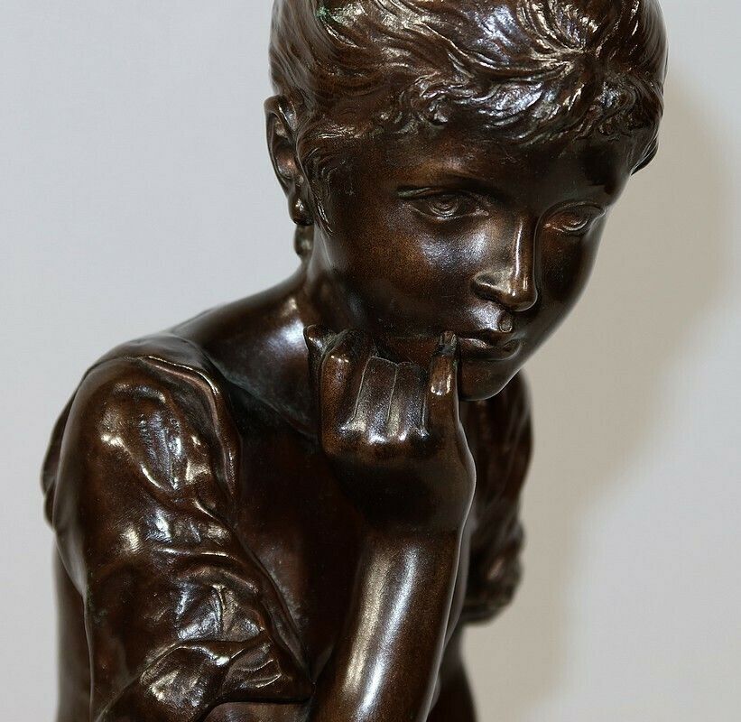 photo furniture Bronze “Seated Girl”, By A. Massoulle – Late 19th Century