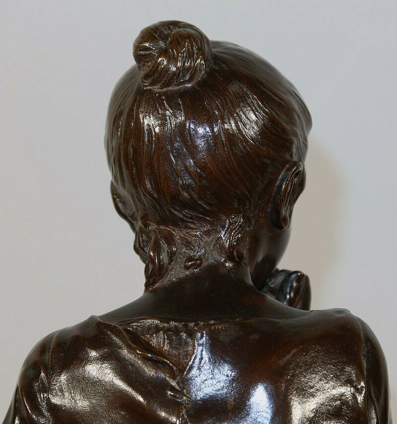 5242.7 Bronze “Seated Girl”, By A. Massoulle – Late 19th Century photo
