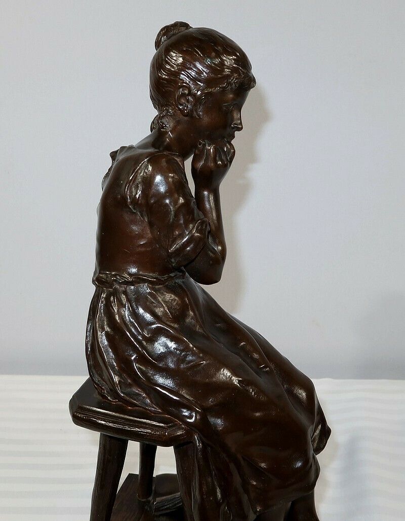 photo buy Bronze “Seated Girl”, By A. Massoulle – Late 19th Century
