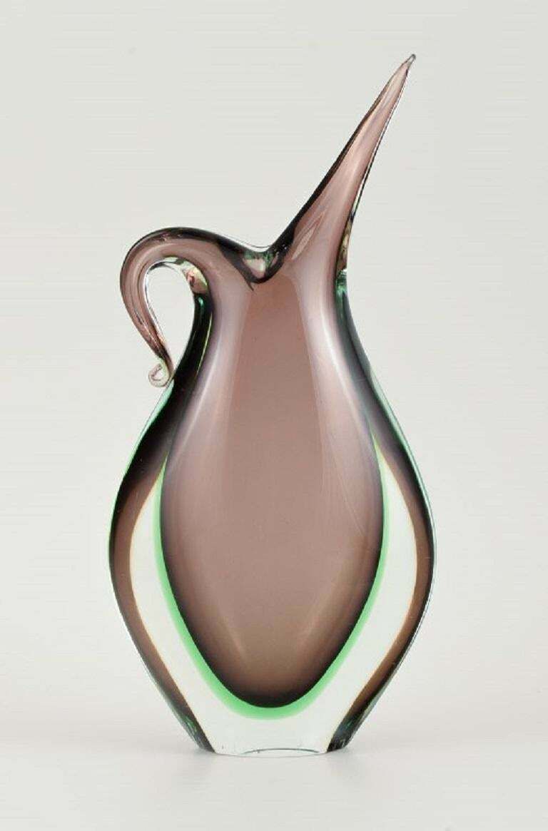 Murano Purple/Green/Clear Vase In Hand Blown Art Glass, Italian Design, 1960s photo for sale