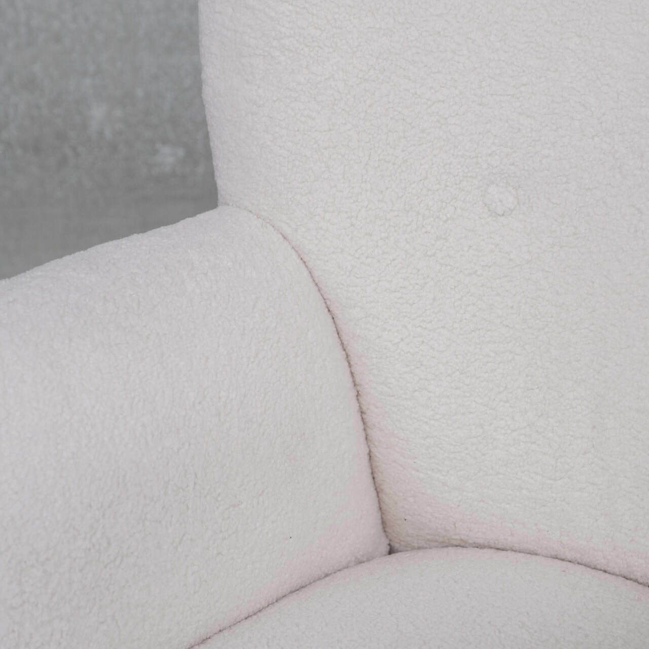photo for sale Pair Of White Boucle Danish Mid Century Armchairs