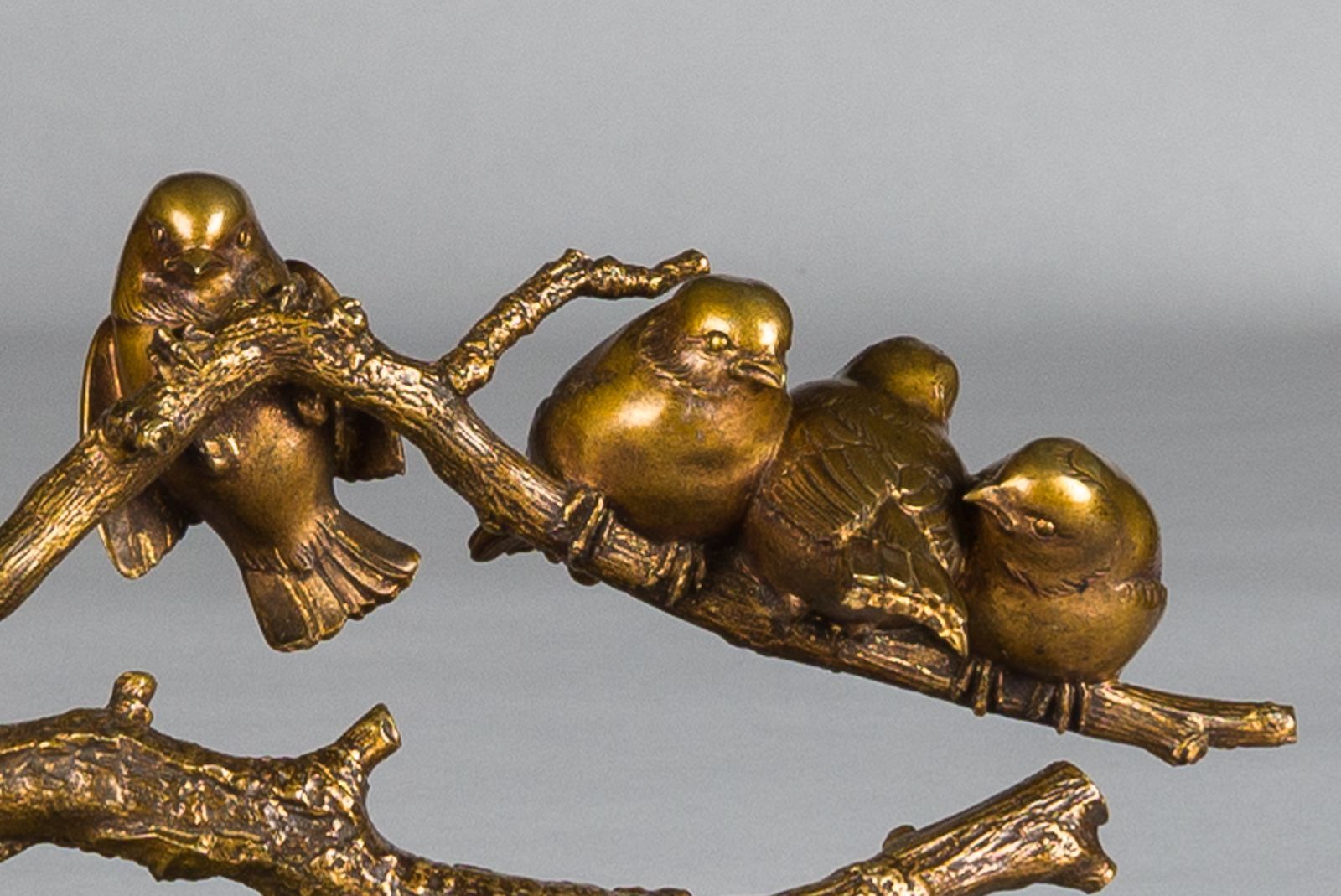 French Art Deco Gilded Bronze Sculpture Of Birds Resting On A Branch Signed P. Marec photo Art