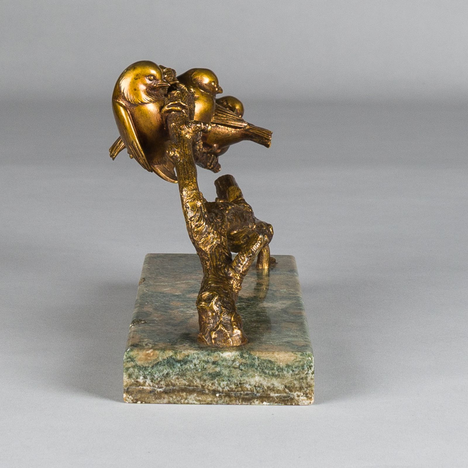 French Art Deco Gilded Bronze Sculpture Of Birds Resting On A Branch Signed P. Marec photo vinterior
