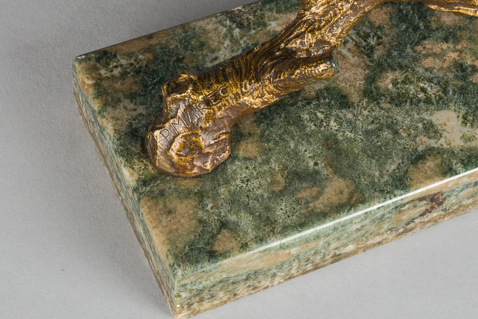 photo for sale French Art Deco Gilded Bronze Sculpture Of Birds Resting On A Branch Signed P. Marec