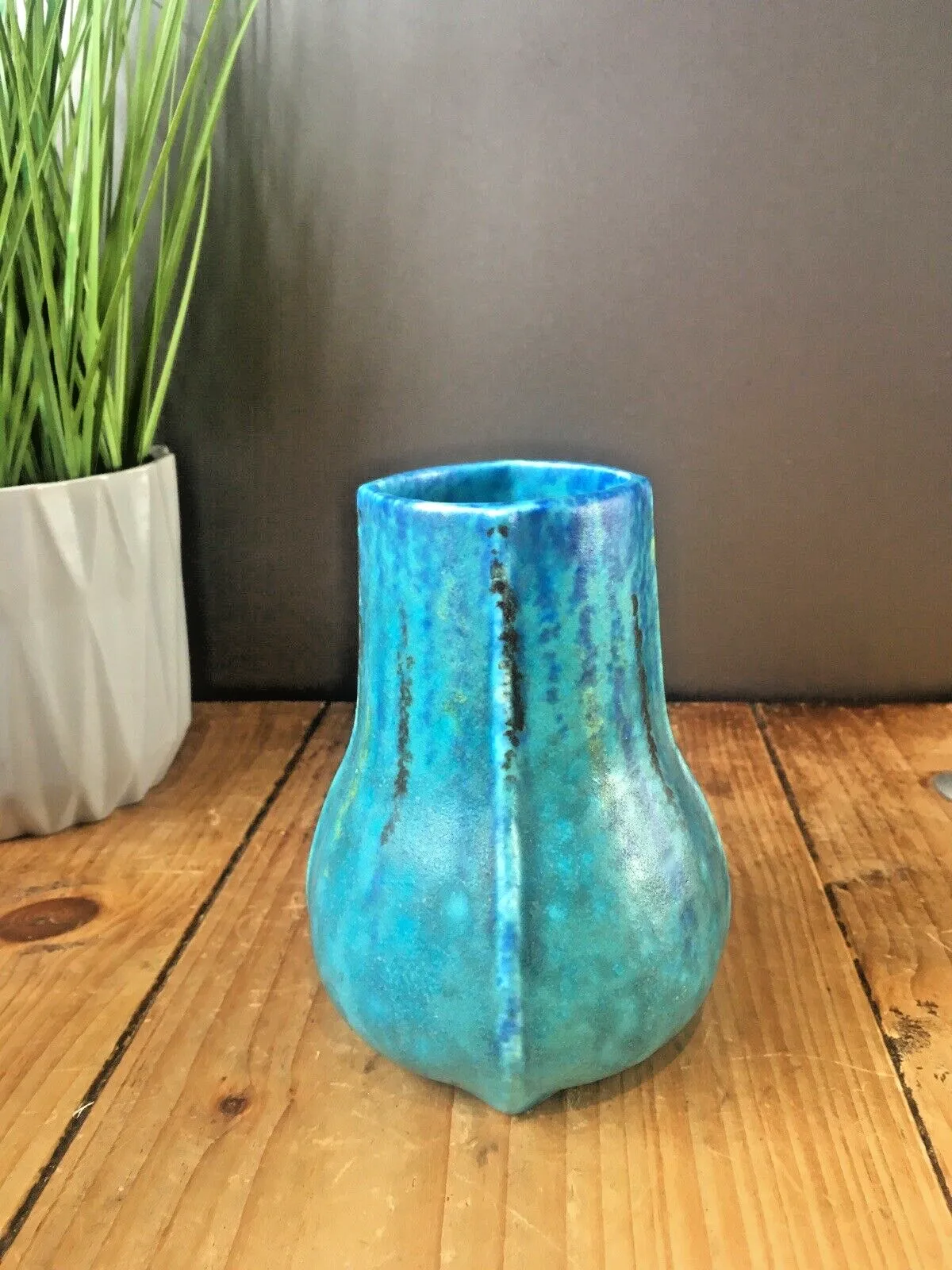 Stunning Antique Mottled Turquoise Blue Vase Ruskin Style Arts & Crafts Art Deco photo Home Decor
