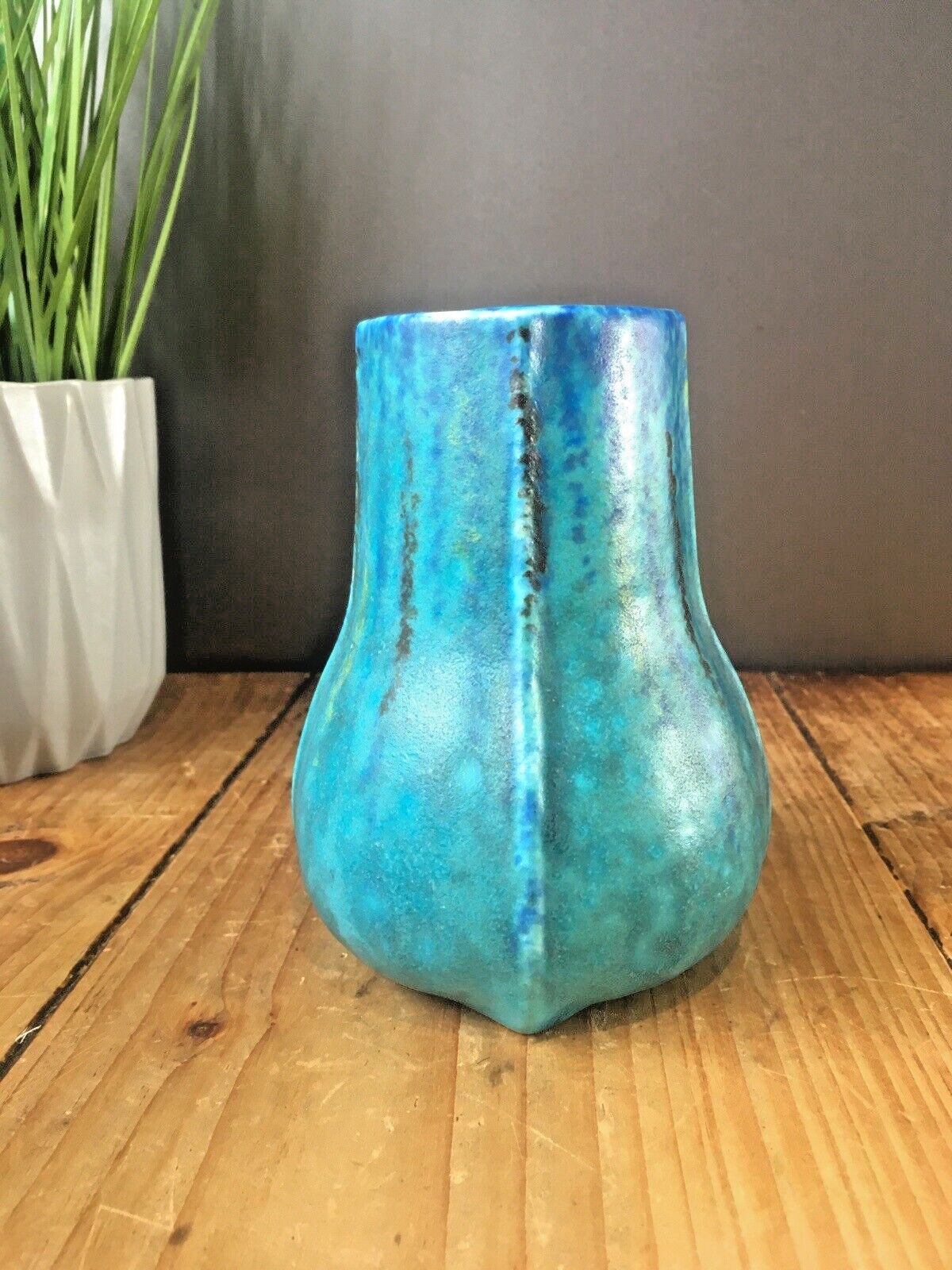 Stunning Antique Mottled Turquoise Blue Vase Ruskin Style Arts & Crafts Art Deco photo 140.0