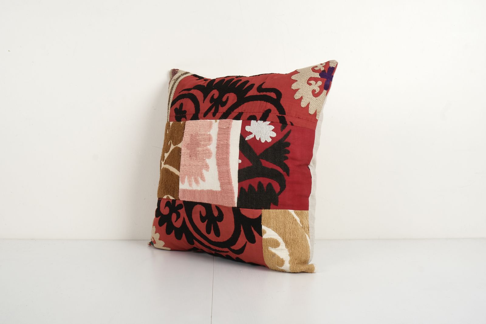 Ethnic Suzani Patchwork Cushion Cover, Suzani Ethnic Pillow Case Made From A 19th Century Suzani Uzbekistan 18'' X 18'' photo for sale