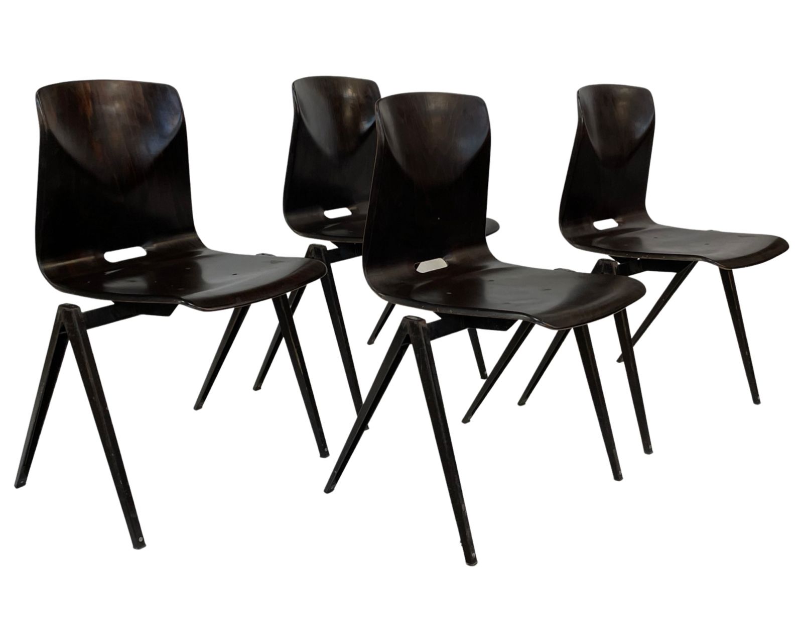 Furniture Set Of Four Pagholz Galvanitas S22 Stackable School Chair Brown photo