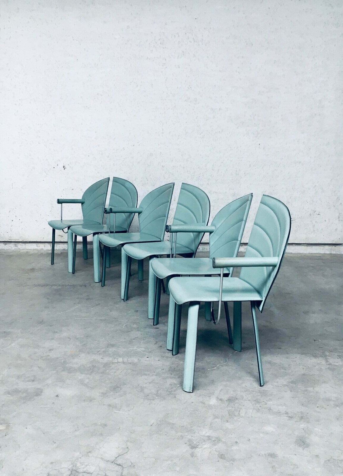 Postmodern Design Leather Dining Chair Set, Italy 1980's photo vintage