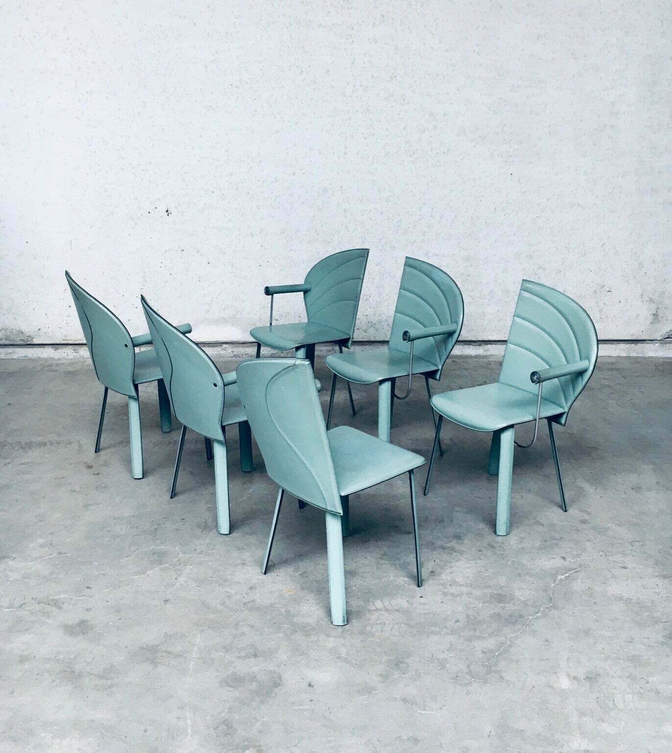 photo for sale Postmodern Design Leather Dining Chair Set, Italy 1980's