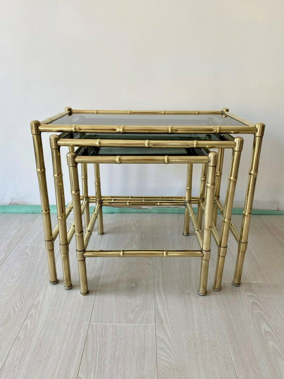 Nest Of Vintage French Brass Bamboo Tables