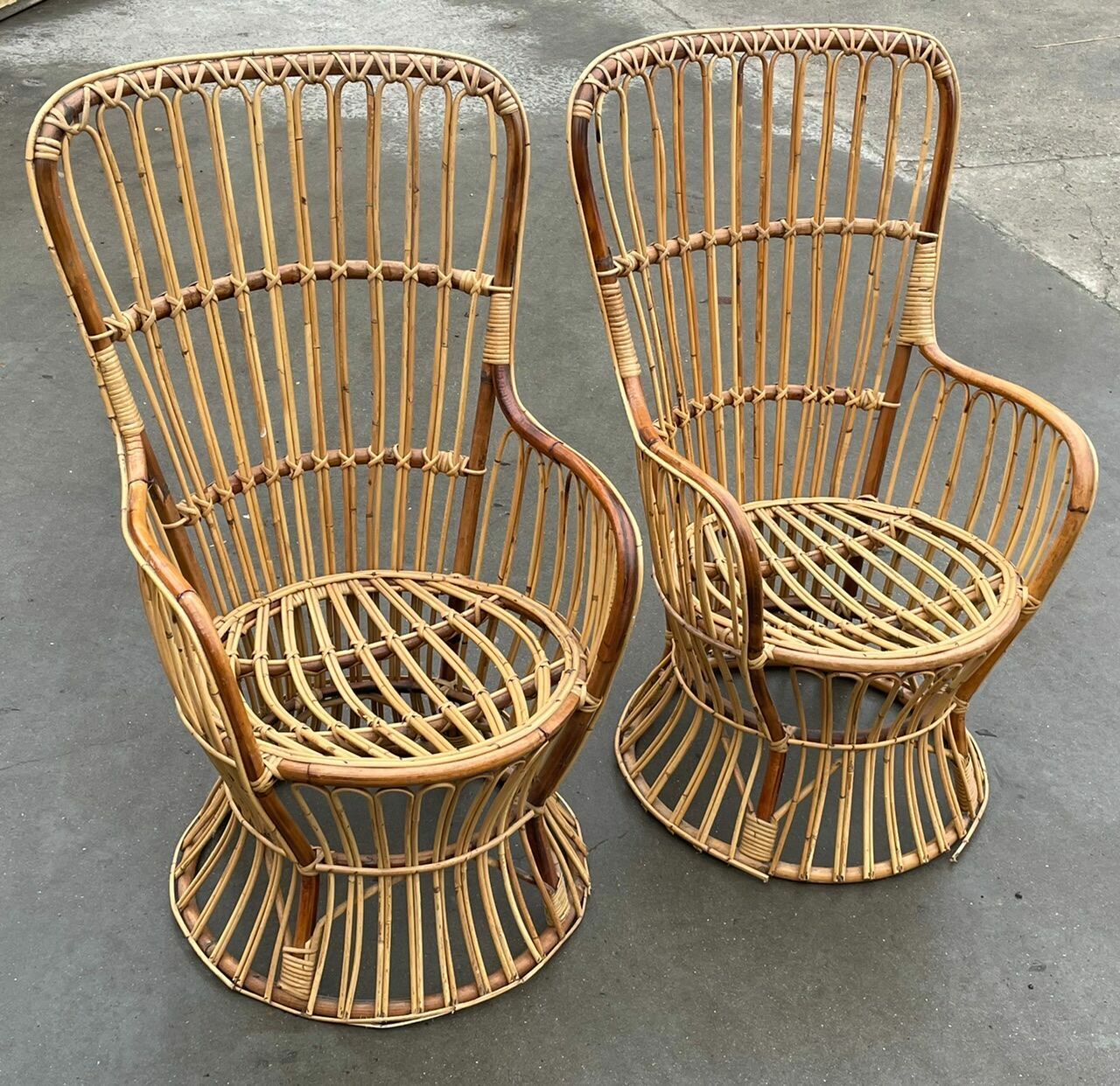 Set Of Two Mid Century Rattan Armchairs By Bonacina 1950 Design photo Furniture