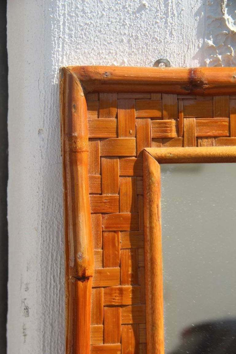 Old Bamboo Wall Mirror Italian Design Gabriella Crespi Style, 1960 Light Brown photo vintage