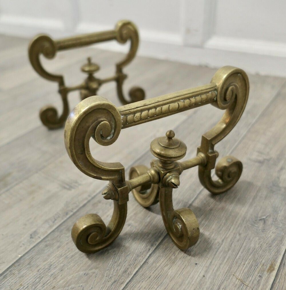 Very Attractive Pair Of Brass Andirons, Fire Tool Rests photo 318.0
