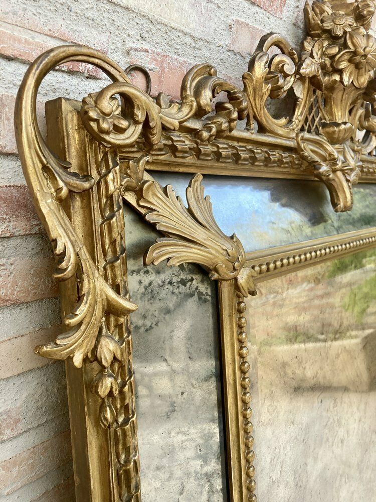 Antique French Louis XVI Gold Leaf Beveled Mirror, 1890 photo buy