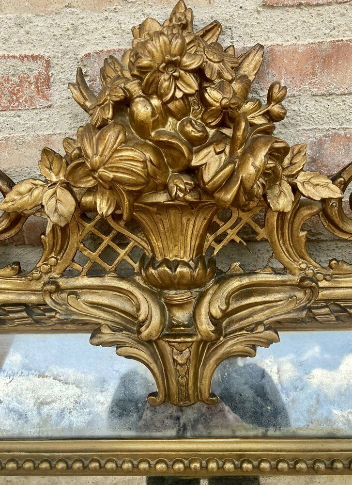 photo furniture Antique French Louis XVI Gold Leaf Beveled Mirror, 1890