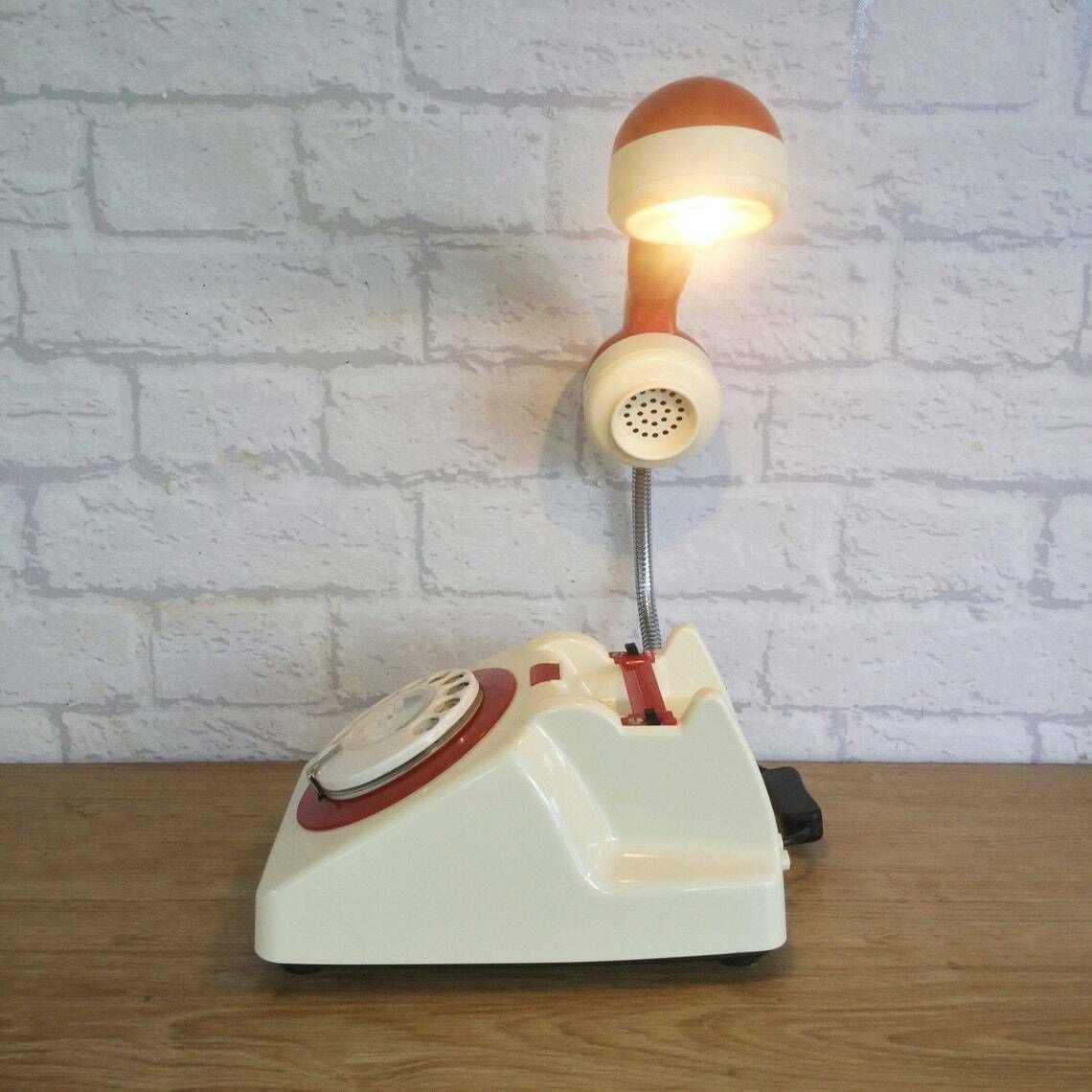 Retro Telephone Lamp Cream / Red photo buy