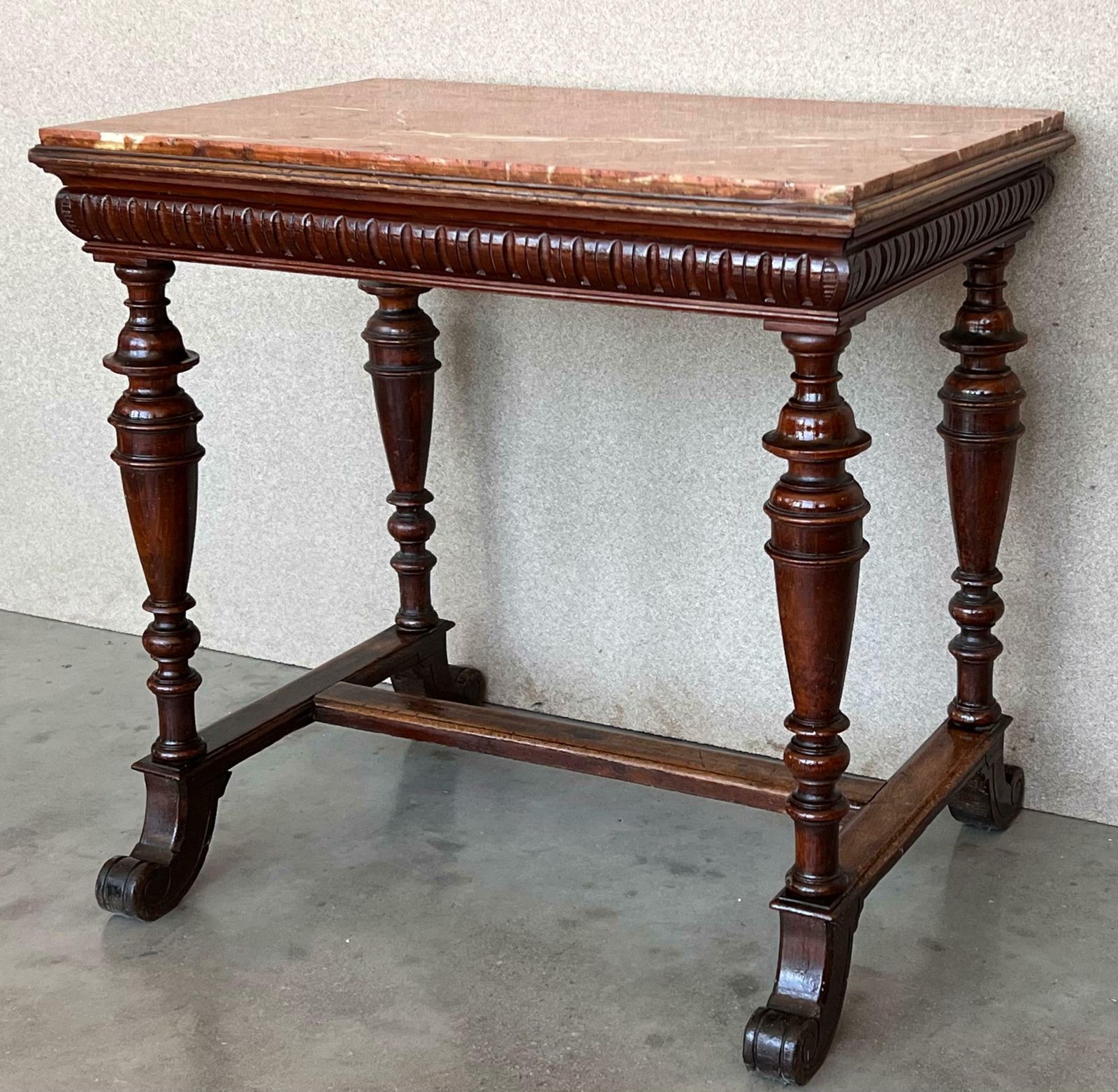 Table d'appoint néoclassique en noyer, plateau en marbre, Italie, XIXe siècle photo Mobilier