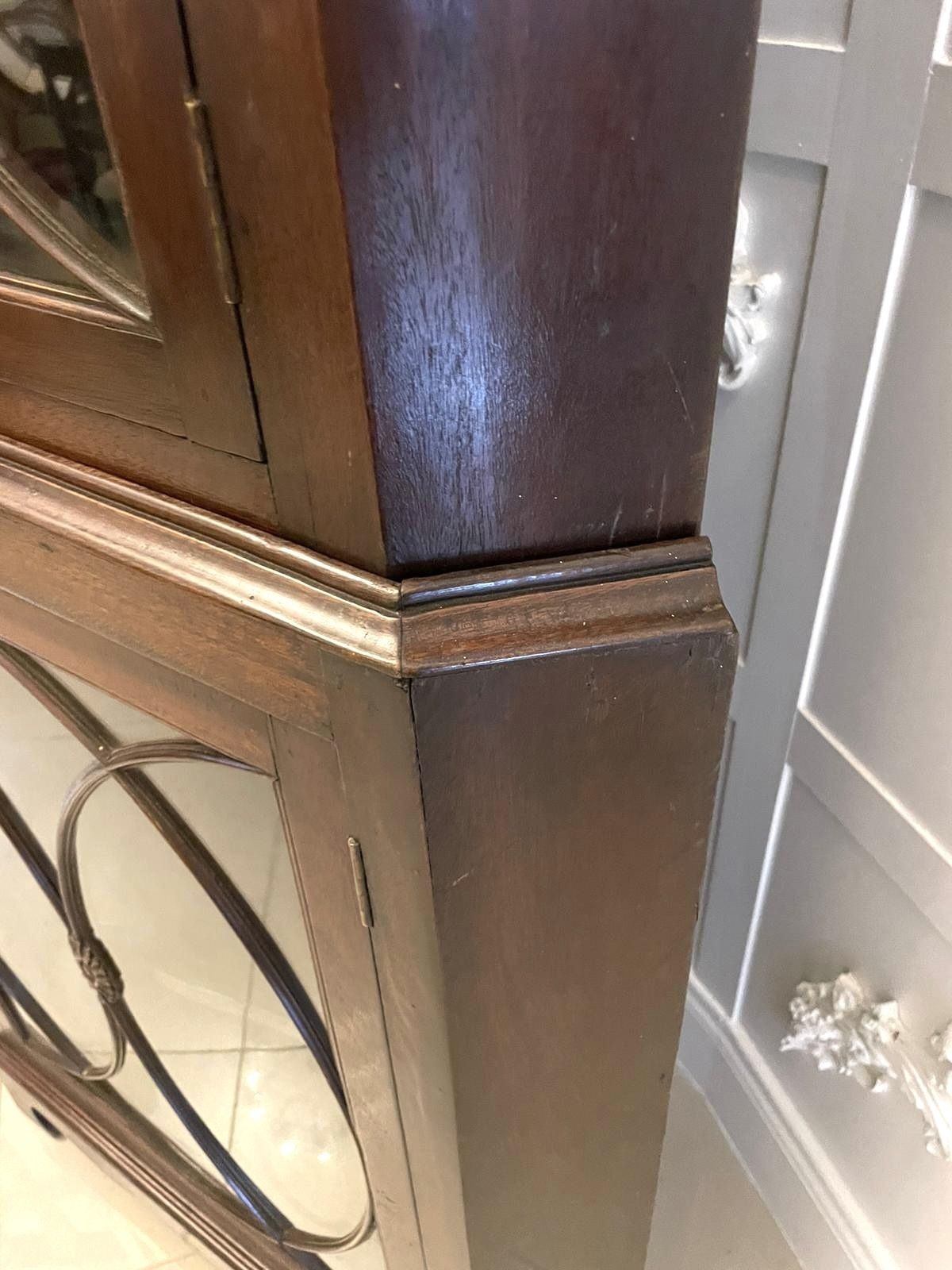 Antique Mahogany Astragal Glazed Carved Corner Cabinet photo 1985.0