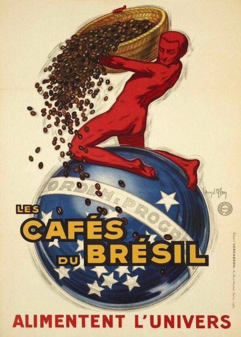 Cafes De Bresil   Coffee   1940s French Advertising Poster