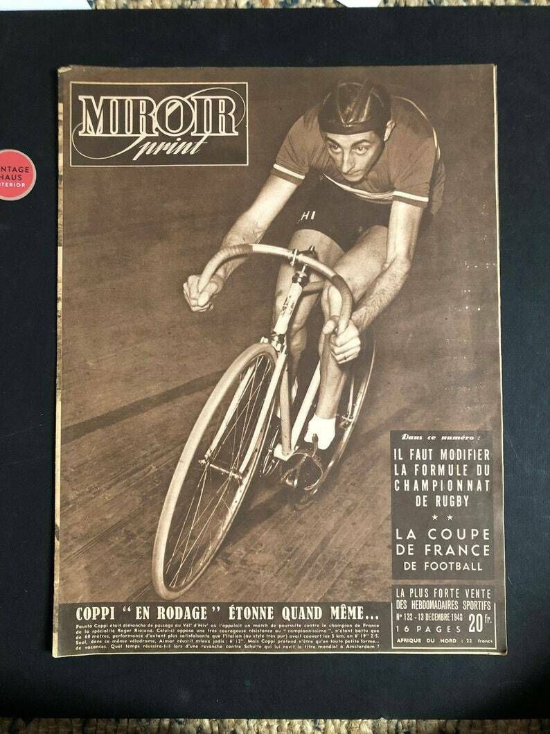 1953 Fausto Coppi Bianchi Pista Original Vintage Cycling Print photo for sale