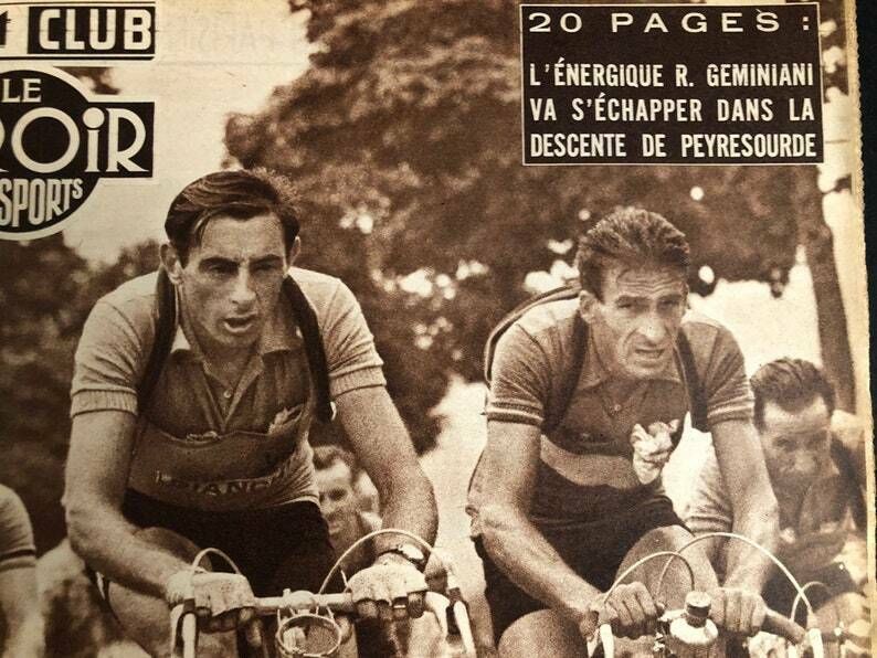 Fausto Coppi Original Vintage Cycling Print 1952 Tour De France photo for sale